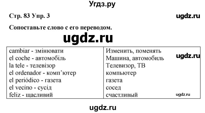 ГДЗ (Решебник) по испанскому языку 8 класс Редько В.Г. / страница / 83