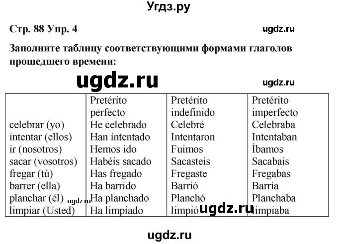 ГДЗ (Решебник) по испанскому языку 8 класс Редько В.Г. / страница / 88(продолжение 4)