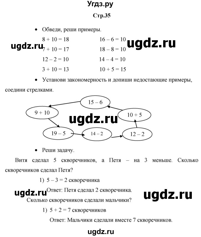 ГДЗ (Решебник к тетради 2020) по математике 1 класс (рабочая тетрадь) Кремнева С.Ю. / тетрадь №2. страница / 35