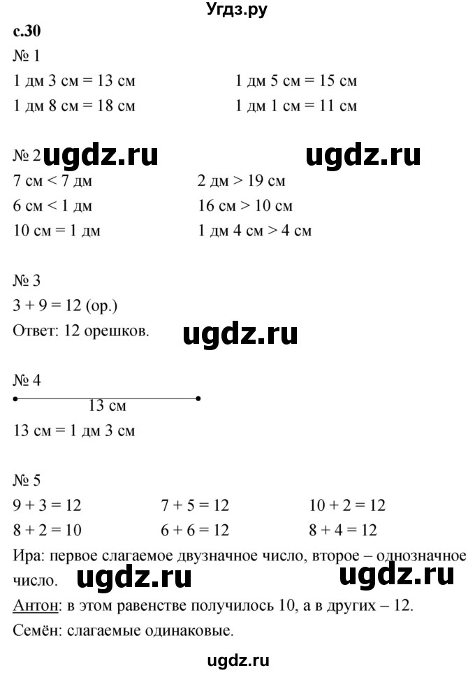 ГДЗ (Решебник к тетради 2023) по математике 1 класс (рабочая тетрадь) Кремнева С.Ю. / тетрадь №2. страница / 30