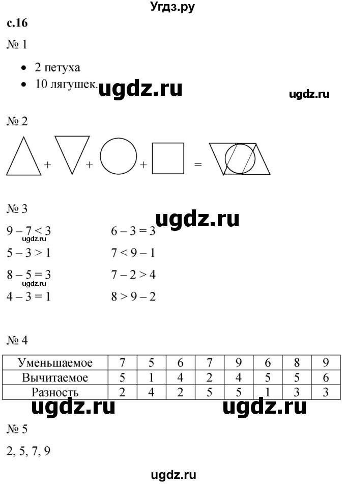 ГДЗ (Решебник к тетради 2023) по математике 1 класс (рабочая тетрадь) Кремнева С.Ю. / тетрадь №2. страница / 16