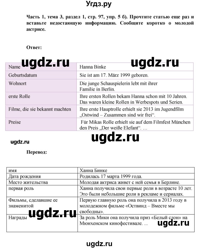 ГДЗ (Решебник) по немецкому языку 6 класс Зуевская Е.В. / часть 1. страница / 97