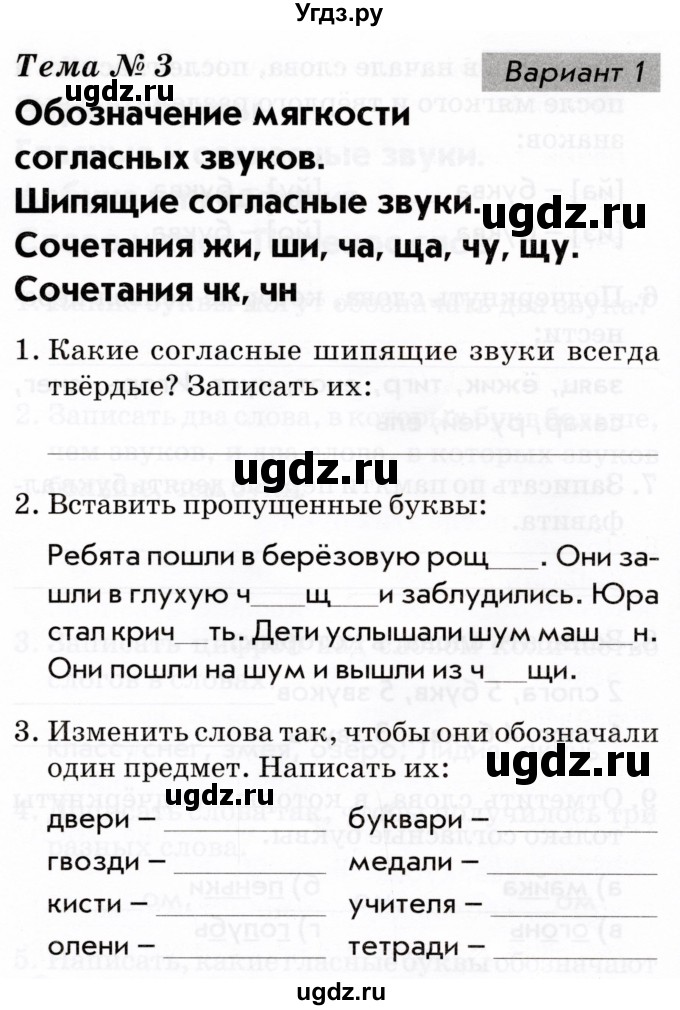 ГДЗ (Тетрадь 2022) по русскому языку 1 класс (Тематический контроль (математика, русский)) В.Т. Голубь / русский язык / 3. обозначение мягкости согласных звуков / Вариант 1