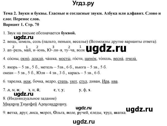 ГДЗ (Решебник 2022) по русскому языку 1 класс (Тематический контроль (математика, русский)) В.Т. Голубь / русский язык / 2. звуки и буквы / Вариант 1