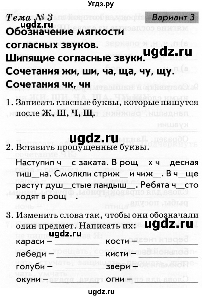 ГДЗ (Тетрадь 2019) по русскому языку 1 класс (Тематический контроль (математика, русский)) В.Т. Голубь / русский язык / 3. обозначение мягкости согласных звуков / Вариант 3