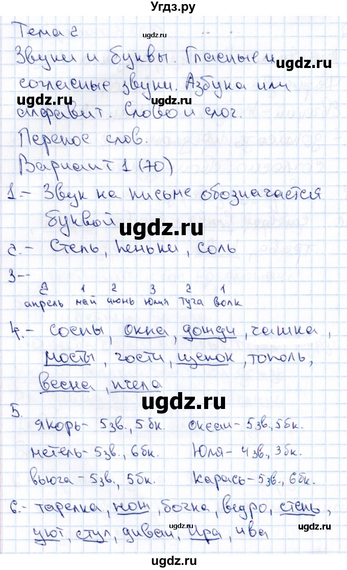 ГДЗ (Решебник 2019) по русскому языку 1 класс (Тематический контроль (математика, русский)) В.Т. Голубь / русский язык / 2. звуки и буквы / Вариант 1