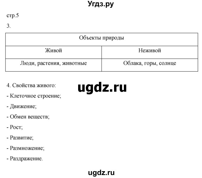 ГДЗ (Решебник) по биологии 5 класс (рабочая тетрадь) В.В. Пасечник / страница / 5