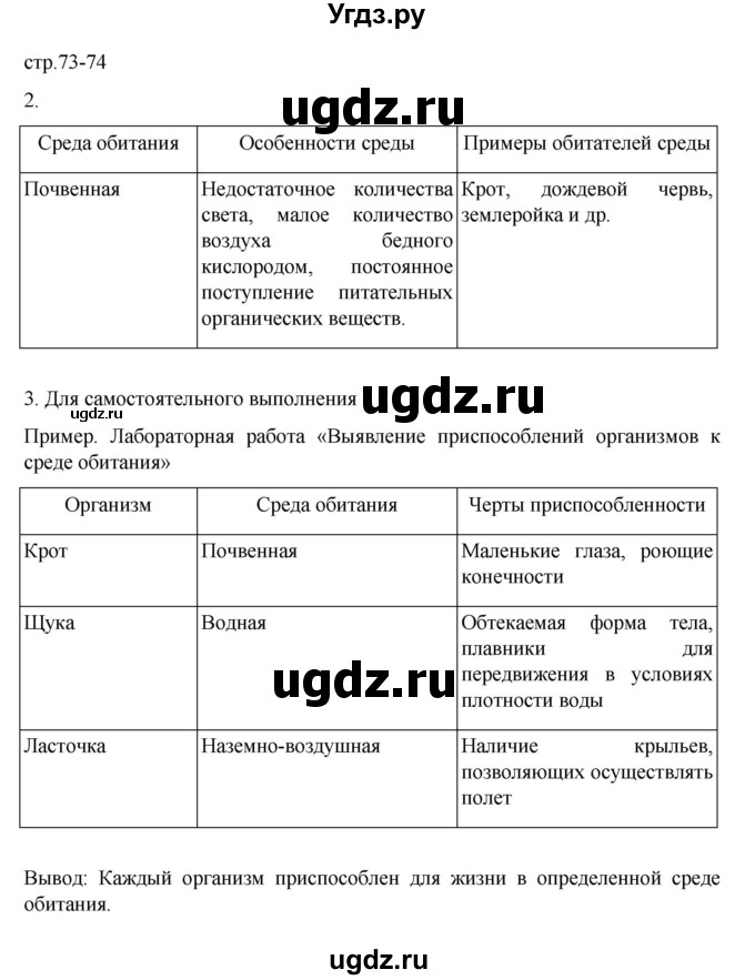 ГДЗ (Решебник) по биологии 5 класс (рабочая тетрадь) В.В. Пасечник / страница / 73