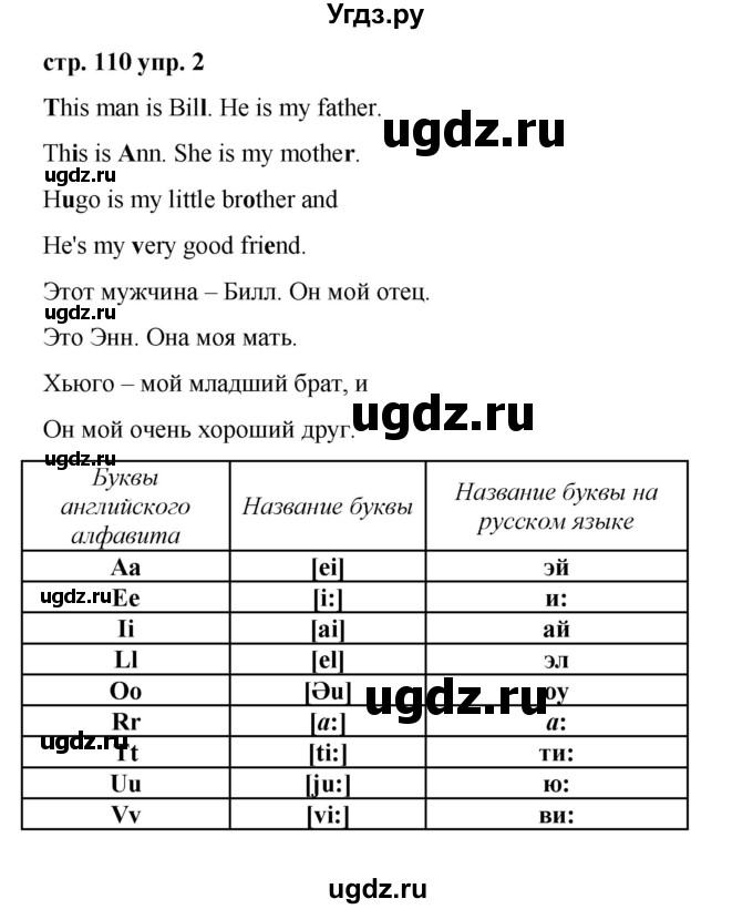 ГДЗ (Решебник) по английскому языку 2 класс Афанасьева О.В. / часть 1. страница / 110(продолжение 2)