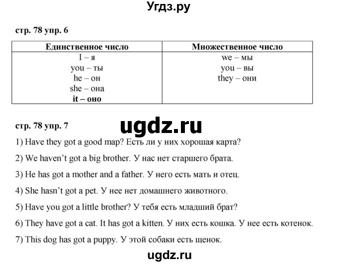 ГДЗ (Решебник) по английскому языку 2 класс Афанасьева О.В. / часть 1. страница / 78