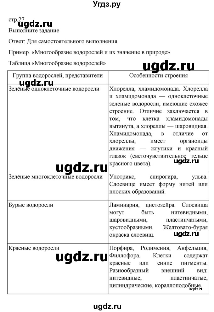 ГДЗ (Решебник) по биологии 7 класс Пасечник В.В. / §4 / стр. 27