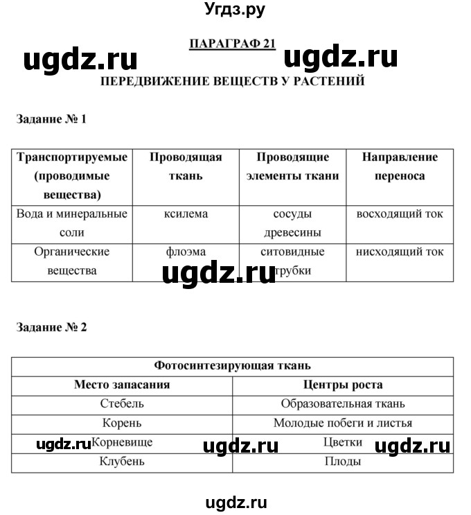 ГДЗ (Решебник) по биологии 6 класс (рабочая тетрадь) В. В. Пасечник / параграфы / 21