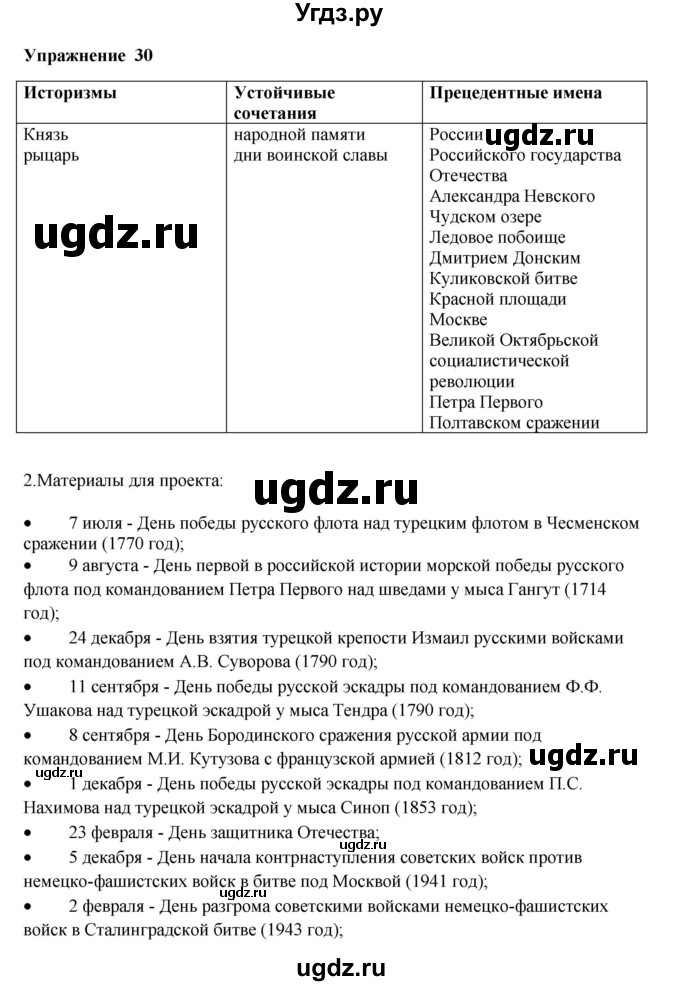 ГДЗ (Решебник) по русскому языку 10 класс Александрова О.М. / 10 класс / 30