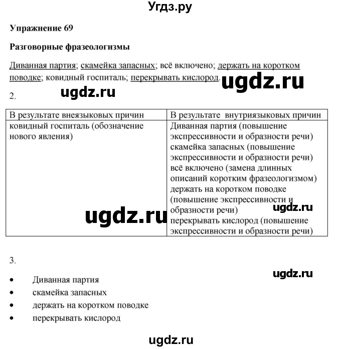 ГДЗ (Решебник) по русскому языку 10 класс Александрова О.М. / 11 класс / 69