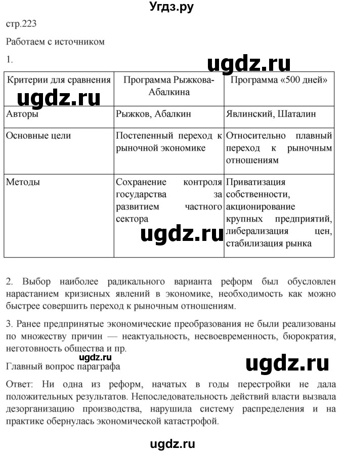 ГДЗ (Решебник) по истории 11 класс (История России. 1945 год — начало XXI века) Мединский В.Р. / страница / 223