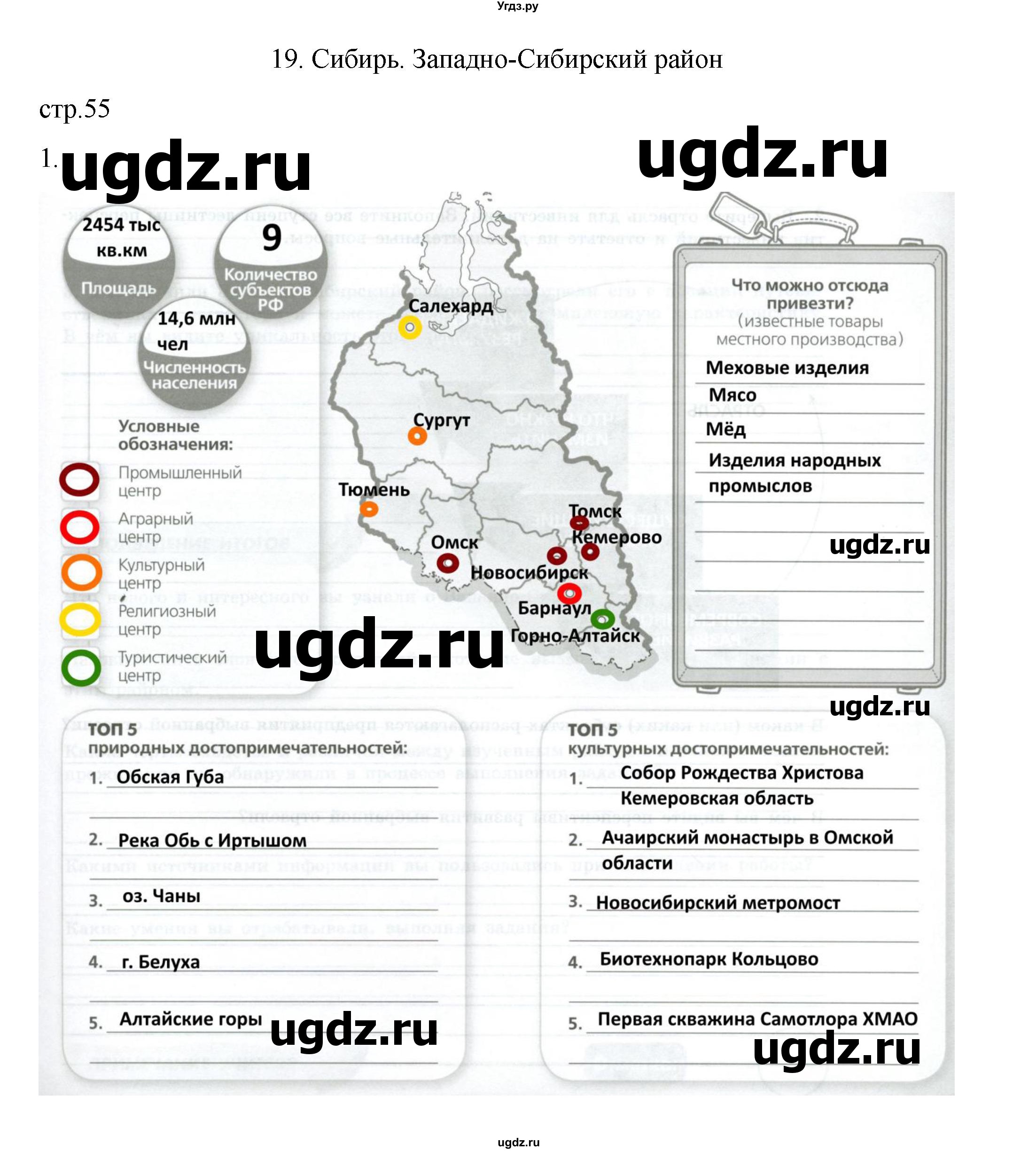 ГДЗ (Решебник) по географии 9 класс (практические работы) Дубинина С.П. / страница / 55