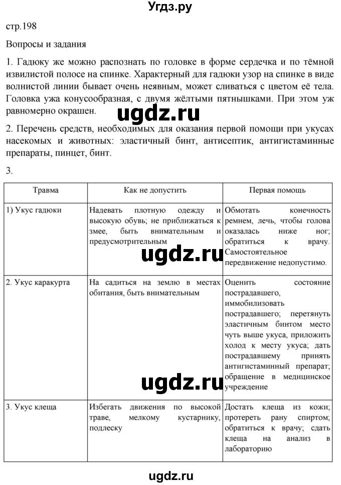 ГДЗ (Решебник) по обж 8 класс Рудаков Д.П. / часть 1. страница / 198